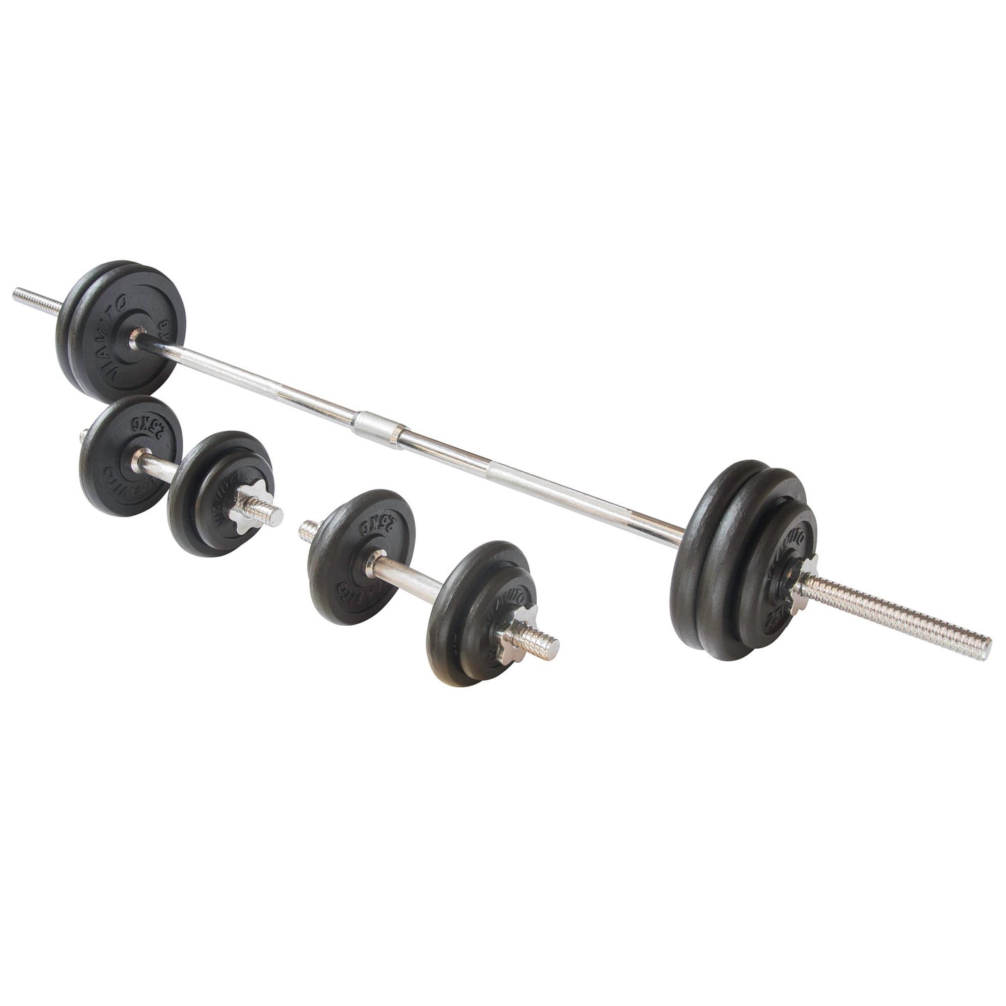 |Viavito 50kg Black Cast Iron Barbell and Dumbbell Set|