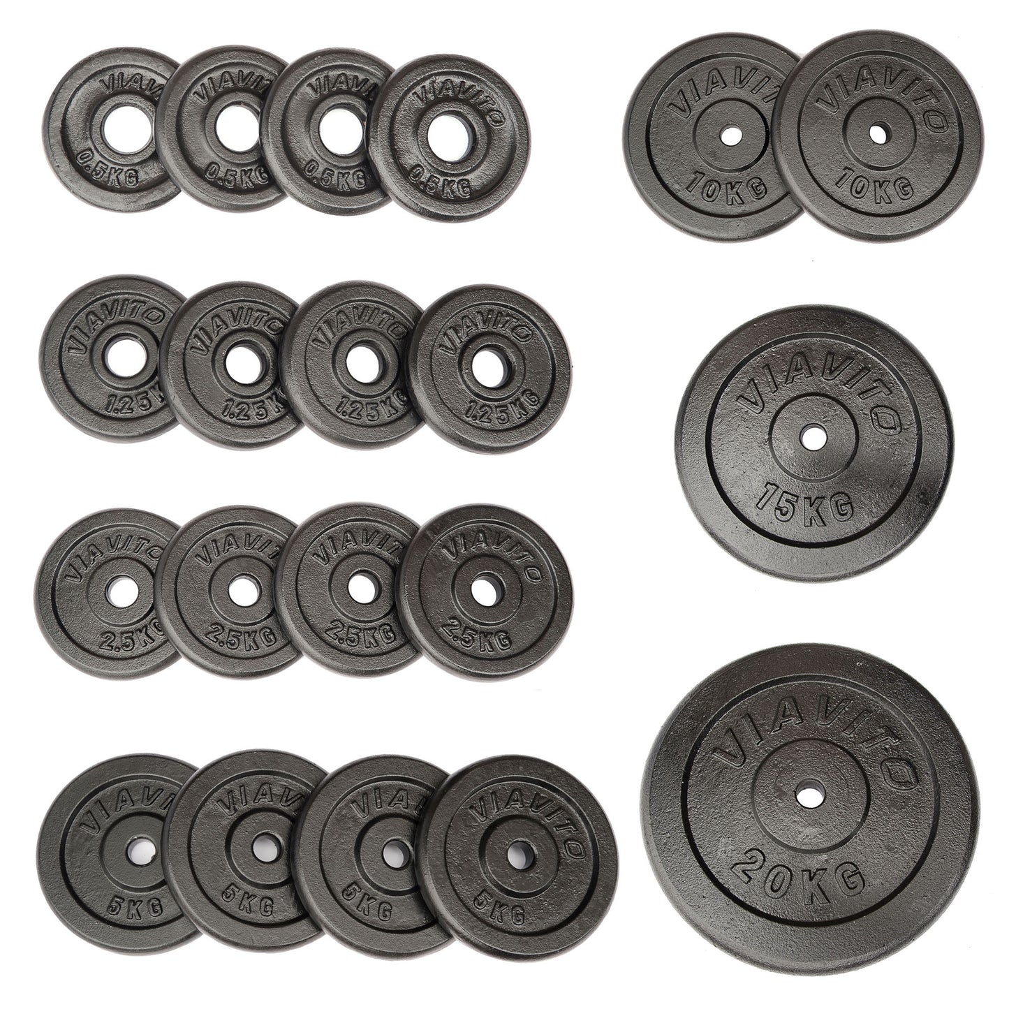 |1 x 15kg|1 x 20kg|2 x 10kg|2 x 15kg|2 x 20kg|4 x 0.5kg|4 x 1.25kg|4 x 2.5kg|4 x 5kg|