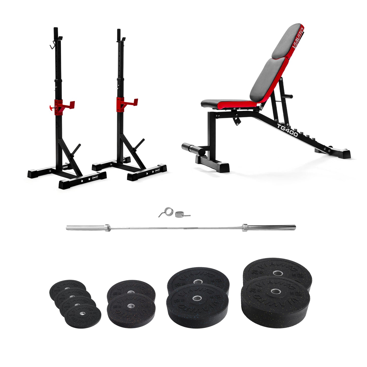 |Viavito Strength System and Rubber Crumb Bumper Olympic Weight Set|