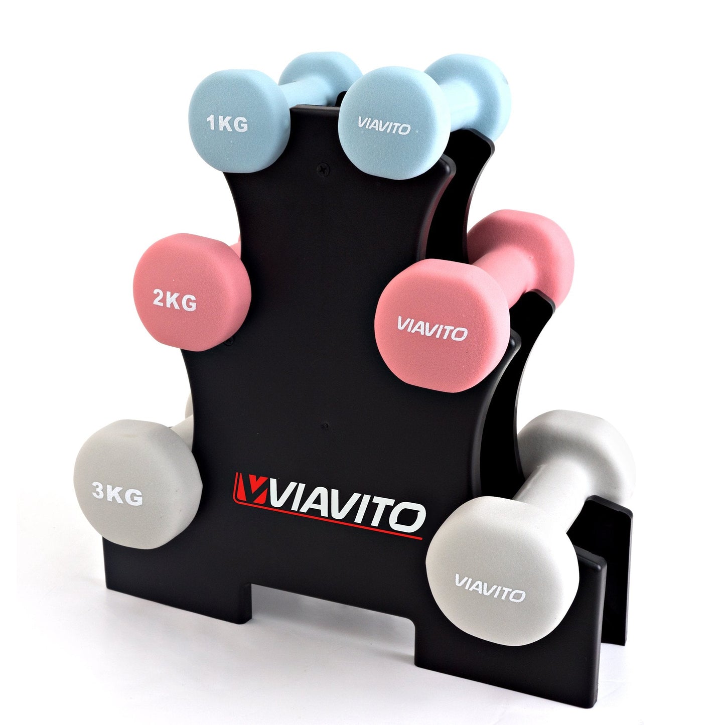 |Viavito 12kg Dumbbell Weights Set with Stand - Angle|