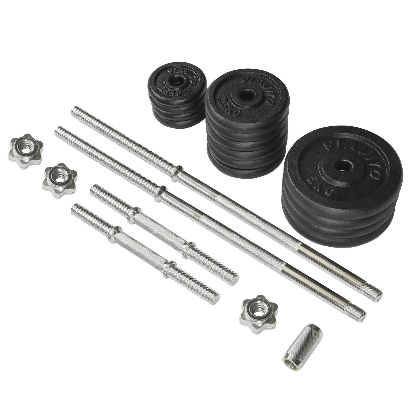 |Viavito 50kg Black Cast Iron Barbell and Dumbbell Set - Parts|
