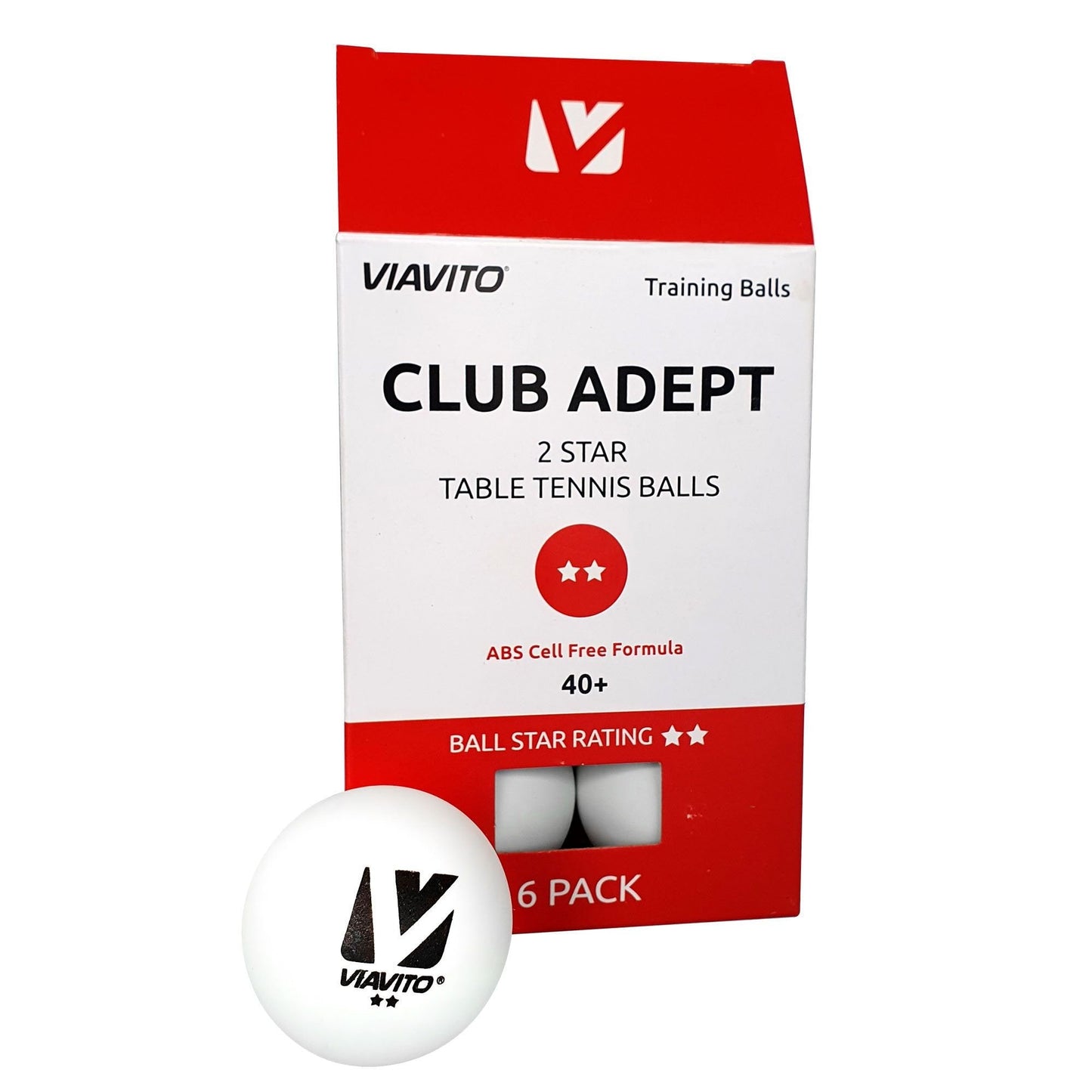 |Viavito Club Adept 2 Star Table Tennis Balls - Pack of 6 - New|