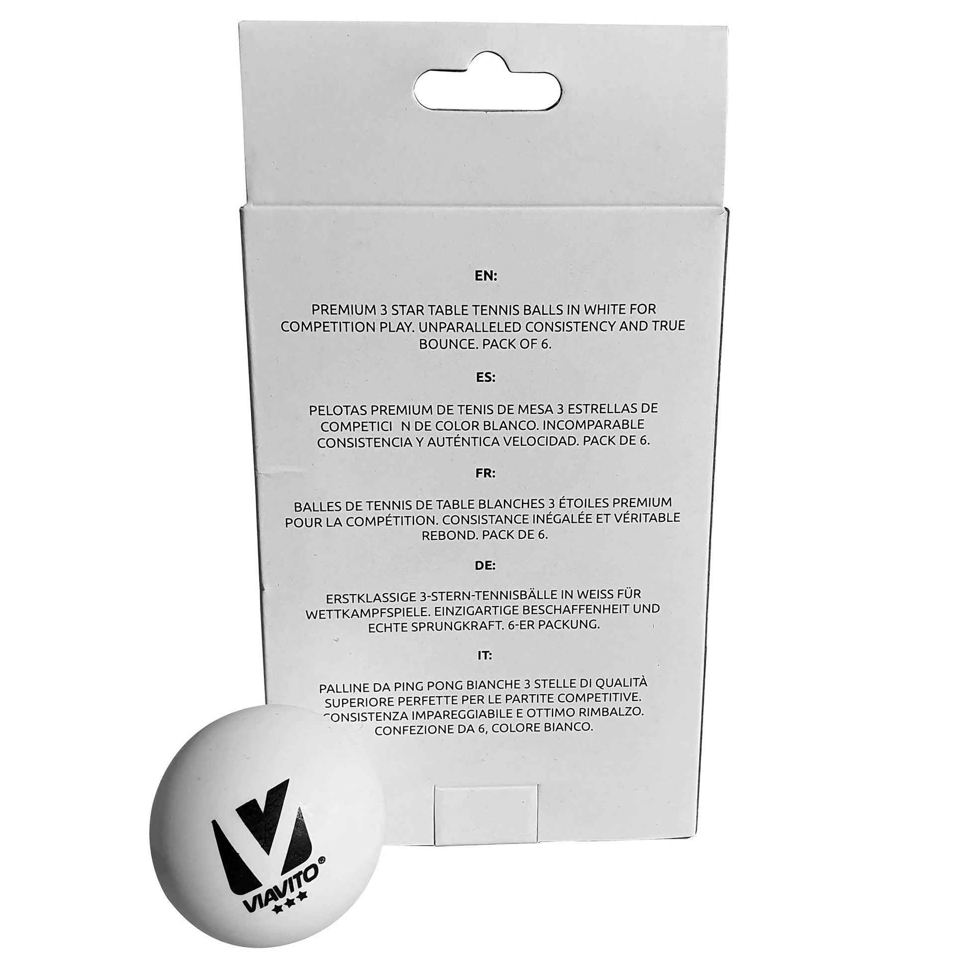 |Viavito Compete Pro 3 Star Table Tennis Balls - Pack of 6 - New - Back|
