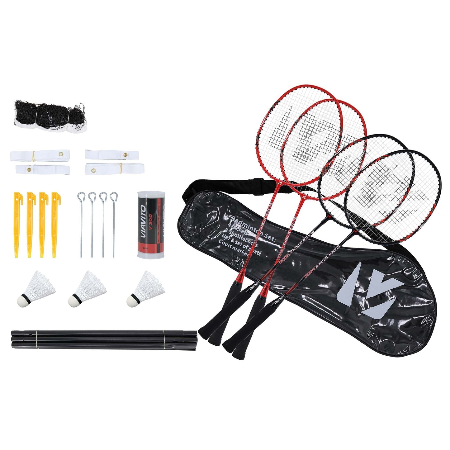 |Viavito Super Strike 4 Player Badminton Set Package Rackets - All Elements|